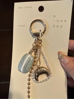 a new day Sage Green Macaron and Gold Pearl Croissant Bag Charm